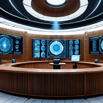 **

A futuristic courtroom with holographic displays showing international laws and contracts. Lawyers are using AI-powered interfaces to analyze global legal data. A blockchain symbol subtly integrated into the architecture. Focus on technology and globalization in law.

**