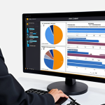 **AI Legal Research:** An image depicting a lawyer using AI-powered software on a computer. The scene should visually represent time-saving and accurate results in legal research. Include elements like complex legal documents simplified by AI, charts showing efficiency gains, and the lawyer appearing confident and informed.
