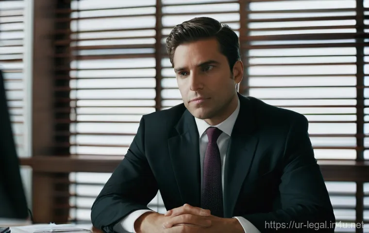 법률 자문가 커뮤니케이션 능력 - **Prompt: "A male lawyer in his late 30s, professionally dressed in a dark suit and tie, sits attent...