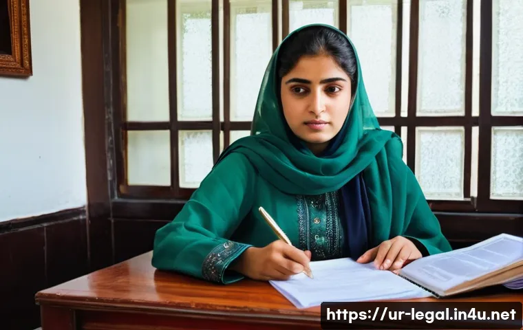 법률 자문가의 직무 만족도 - **Prompt:** A young Pakistani female lawyer, in her late 20s, wearing a modest, professional shalwar...